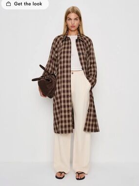 Reformation Beck Plaid Lightweight Trench Brown Check Size XS